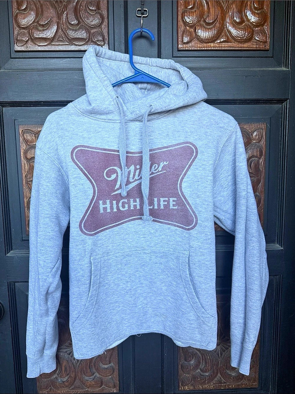 Miller High Life Graphic Pullover Hoodie Gray & Brown Small/Medium